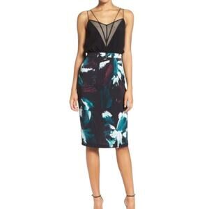 NWT Chelsea28 Navy Blue Black Sketch Floral Print Spaghetti Strap Dress Size 2
